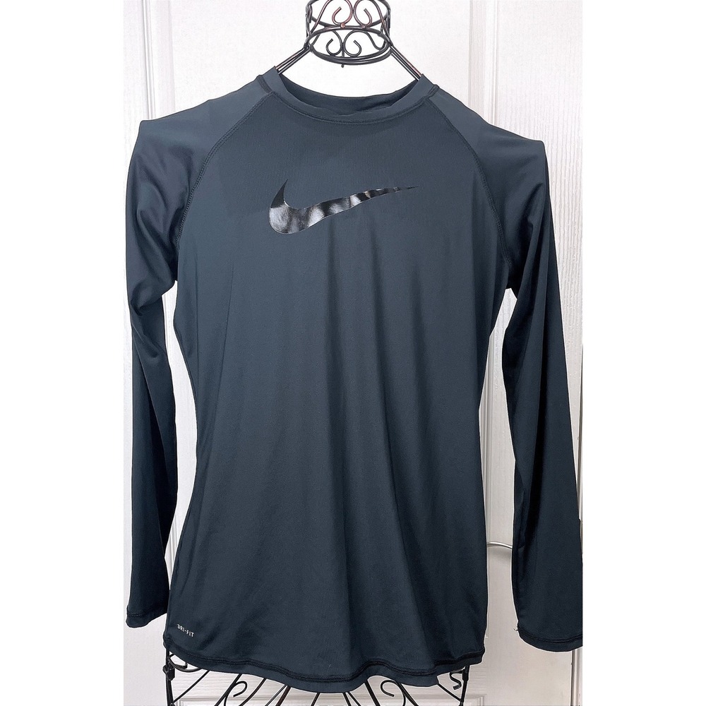 Nike Swim Dri-FIT Rash Guard Mens Large Black Long Sleeve Camo Swoosh Shirt